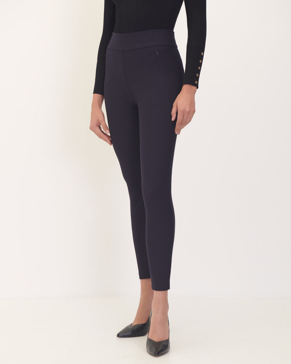 Leggings Azul Marino Pretina Ancha Bolsillos Cierres