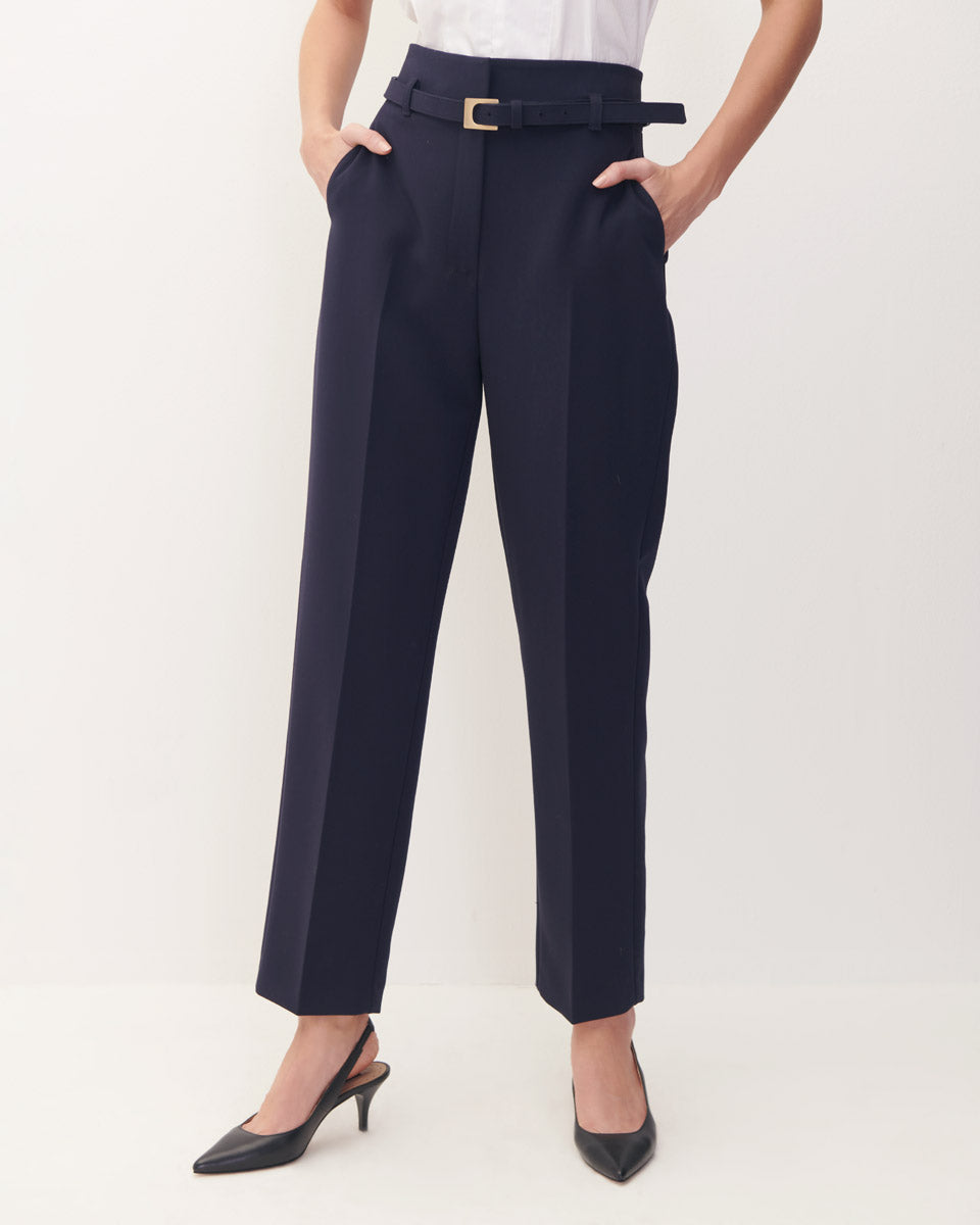 Pantalón clásico recto tiro alto cinturón