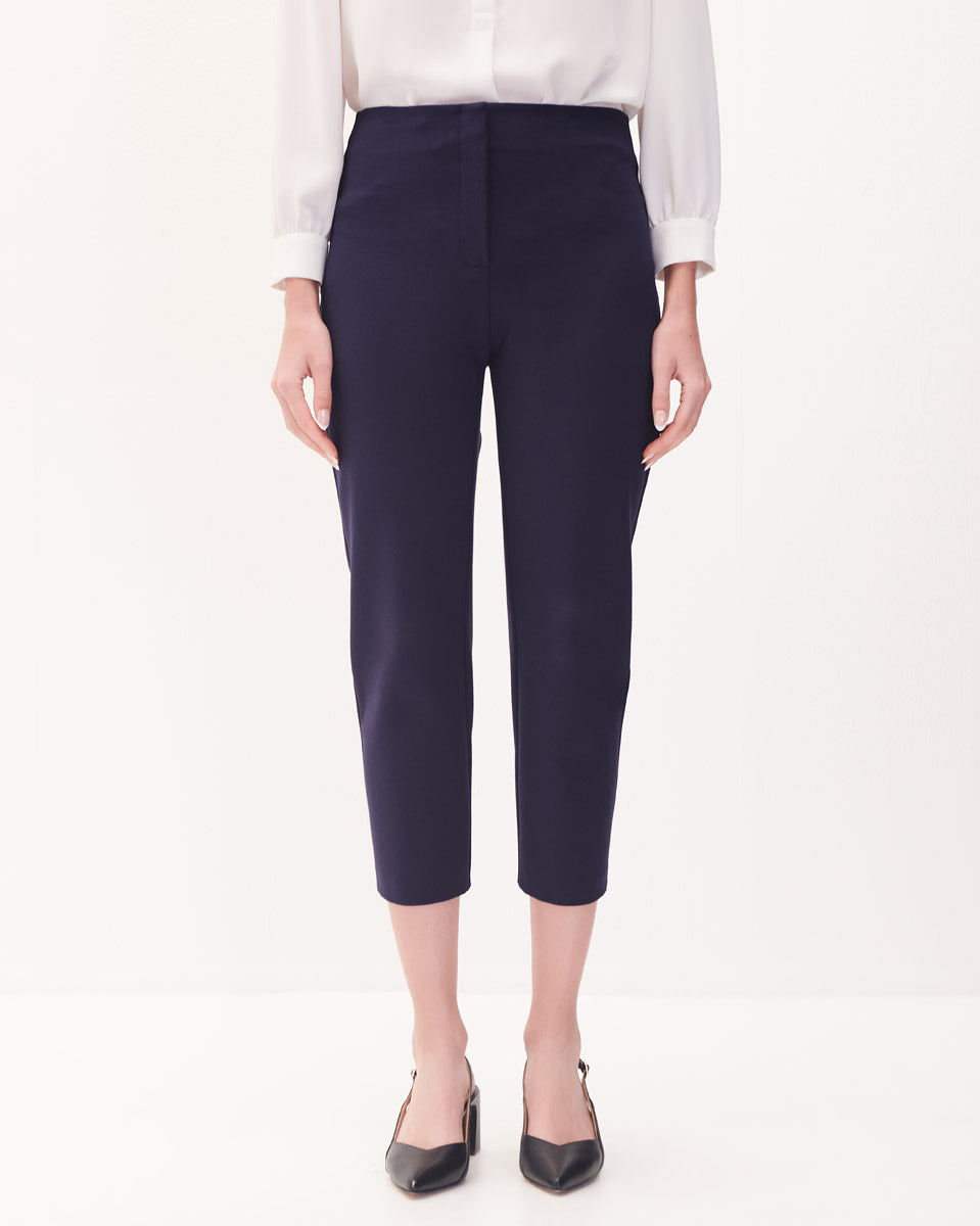 Pantalón Recto Tiro Alto De Punto Azul Marino