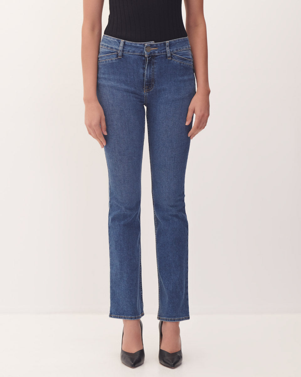 Jeans Acampanados Tiro Medio Azul Medio