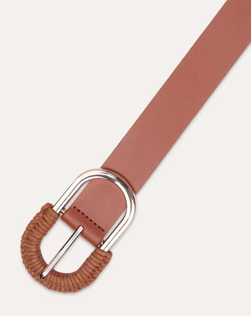 Cinturón De Piel Caramelo Hebilla Tejida En Combinación