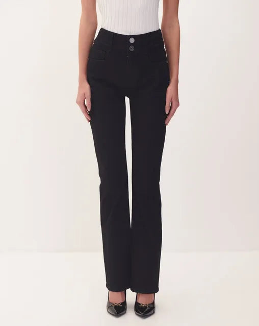 Jeans Acampanados Negros Tiro Alto Doble Pretina