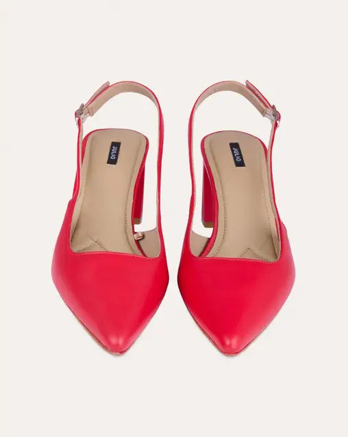 Zapatos Slingback De Piel Rojo Tacón Cuadrado