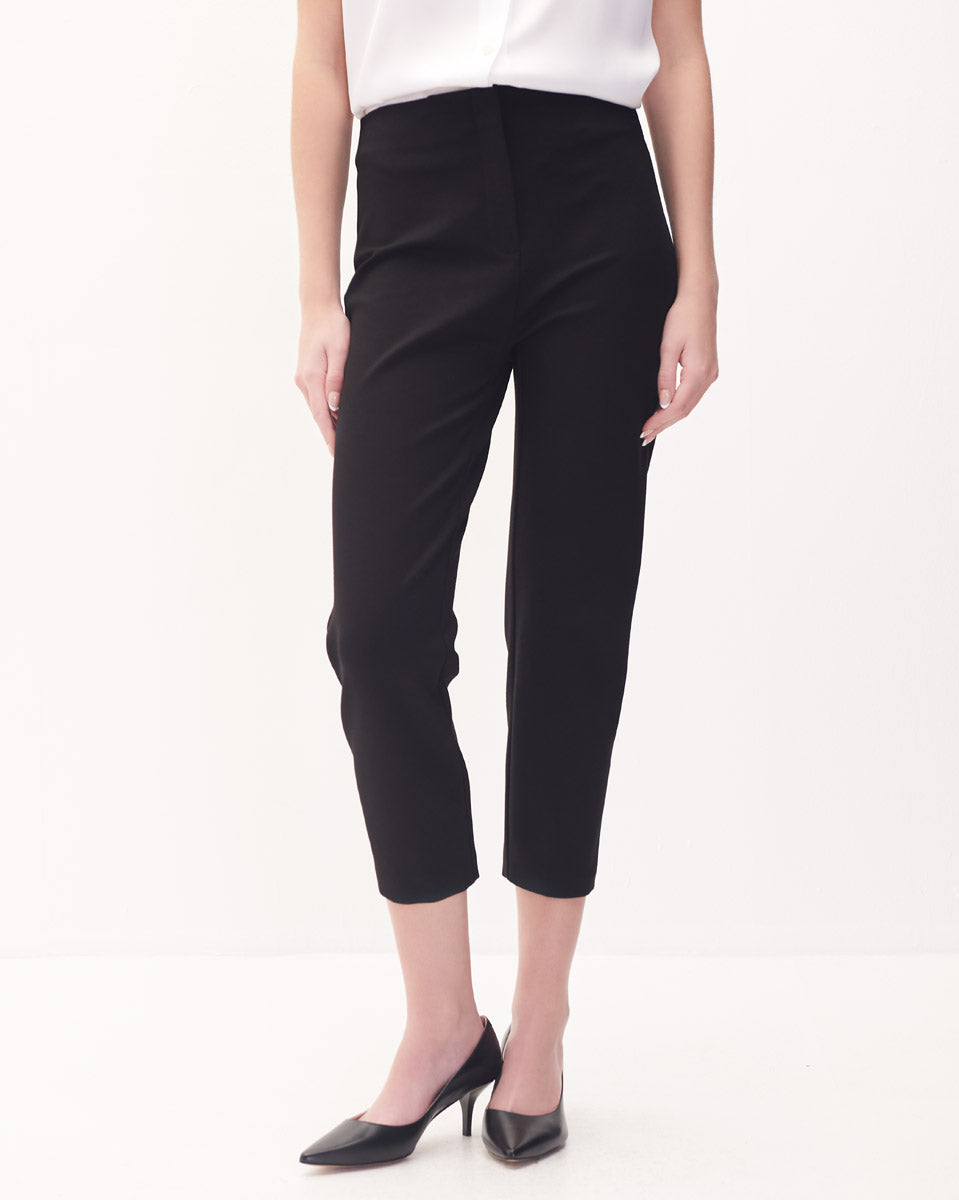 Pantalón Recto Tiro Alto De Punto Negro