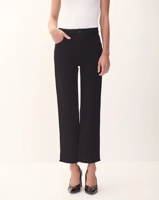 Jeans Rectos Negro Tiro Medio Deshilado